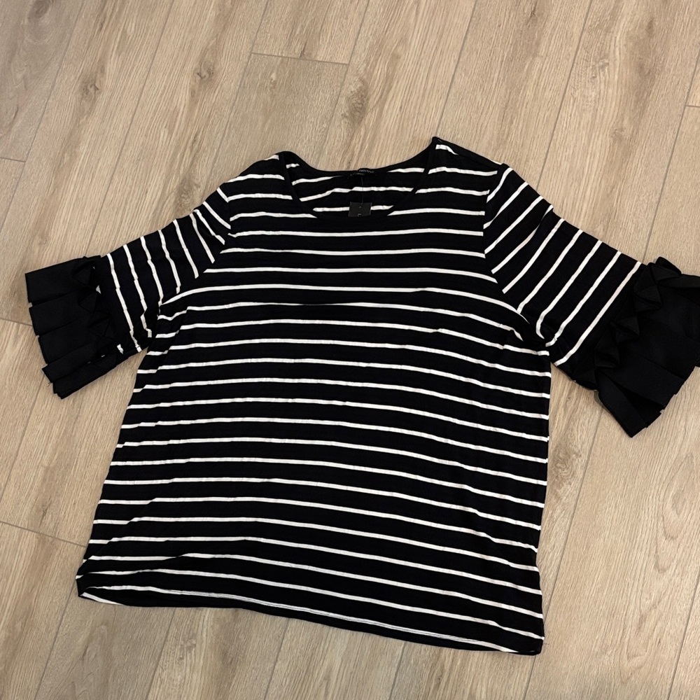 Lane Bryant Black and White Striped Top with Ruffle Sleeves